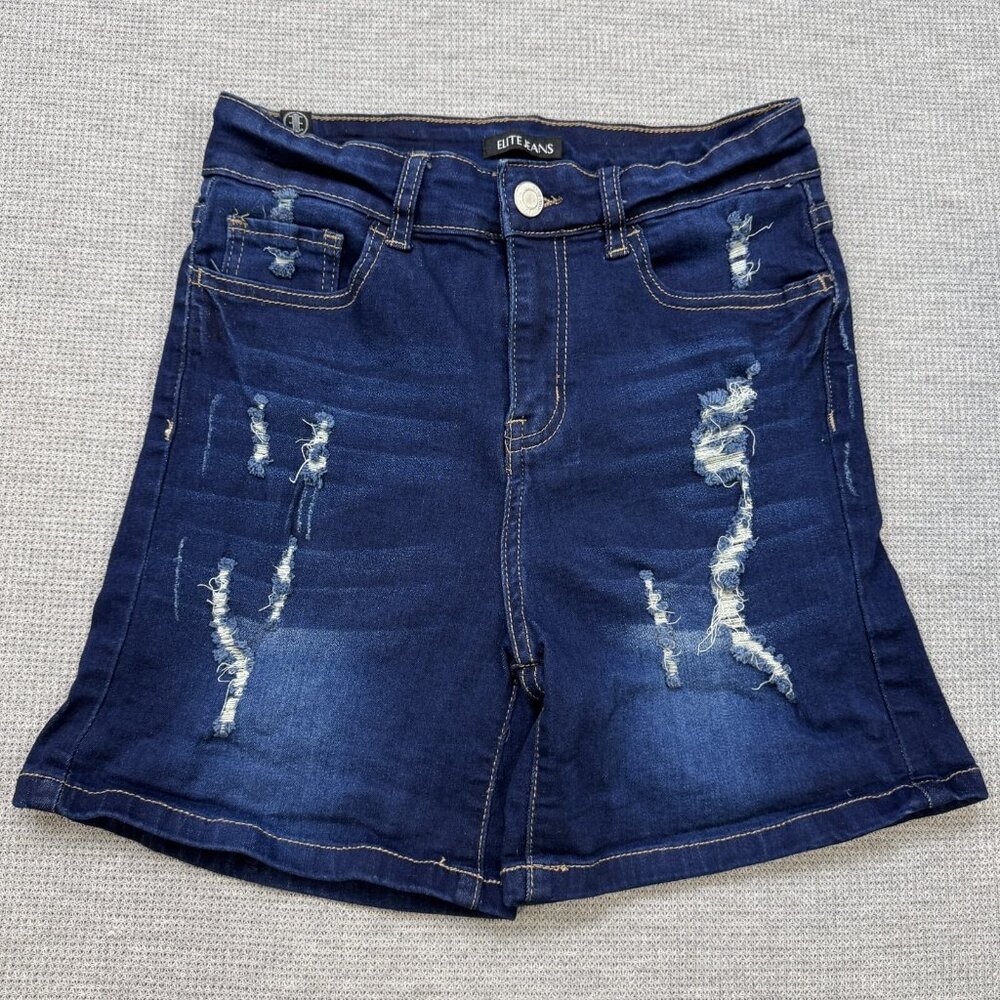 Elite Jeans Womens Blue Denim Distressed Shorts Mid Rise 5 Pockets Size 5/27